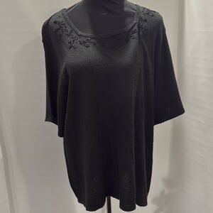 Sag Harbor short sleeved Black sweater, with embellished neckline, size 2 x